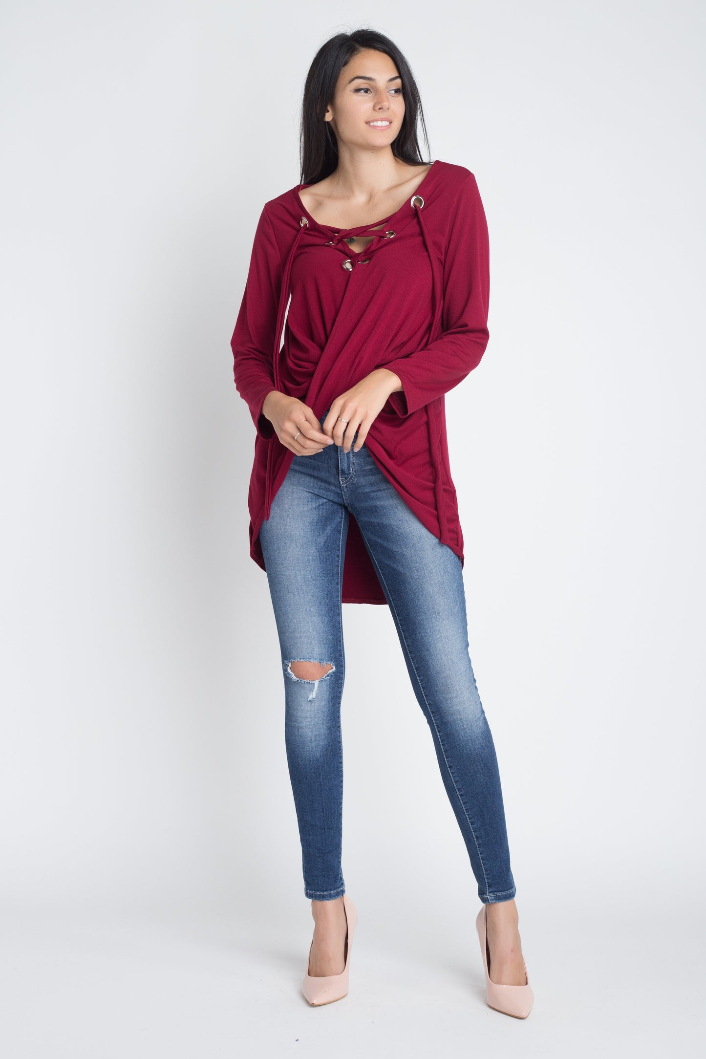 Lace Up Wrap Long Sleeve Top