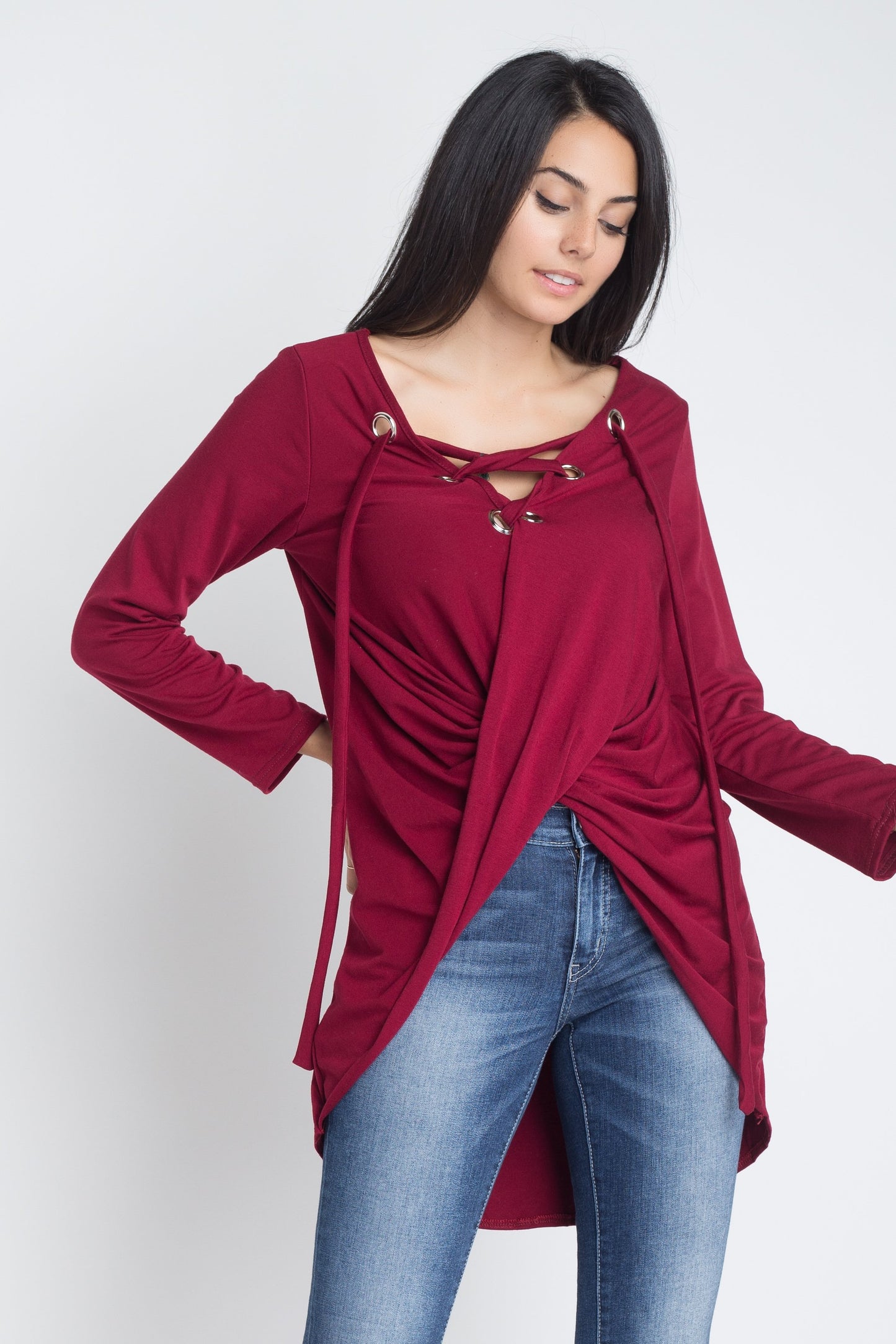 Lace Up Wrap Long Sleeve Top