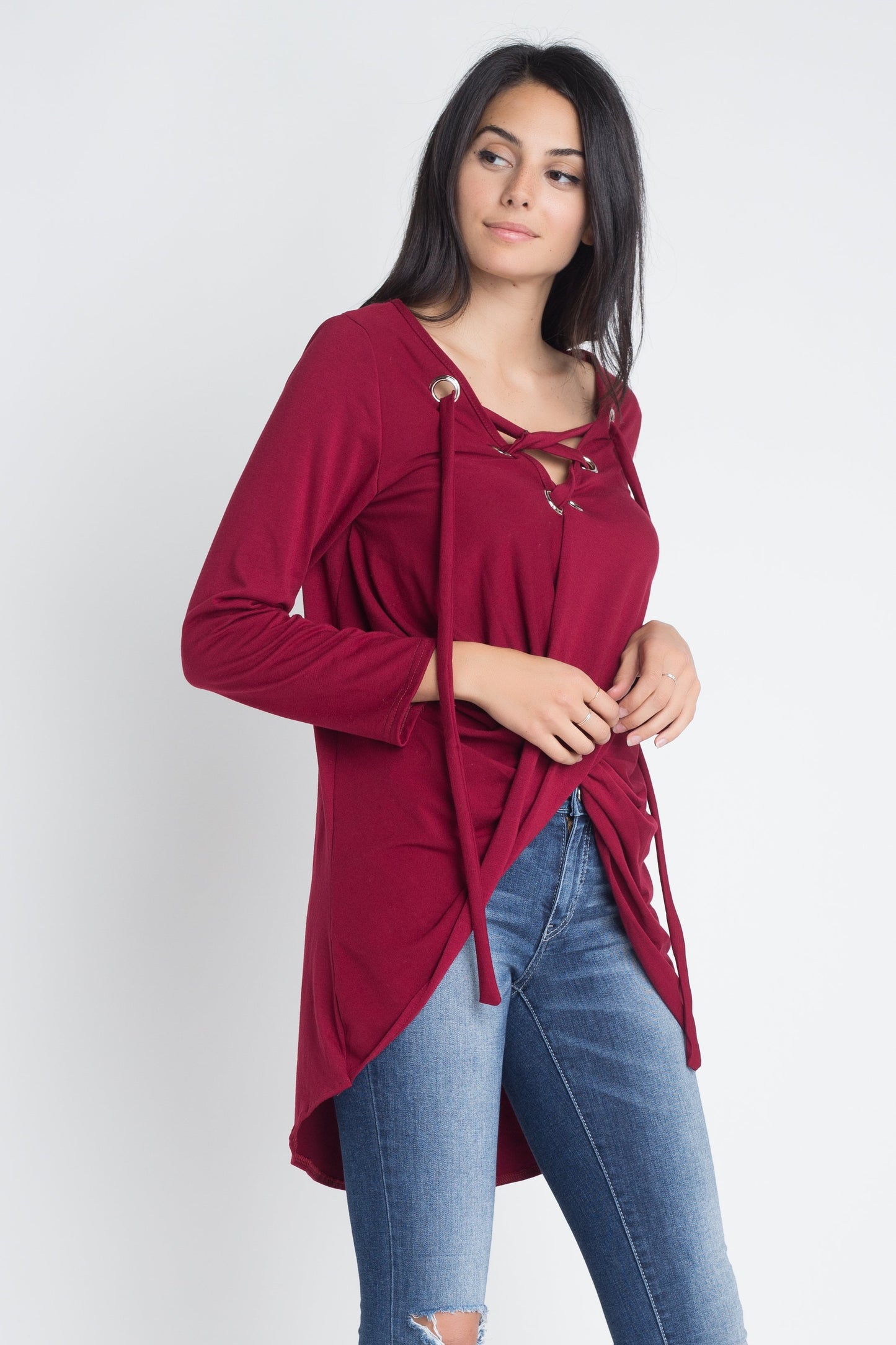 Lace Up Wrap Long Sleeve Top