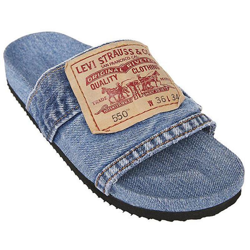 Denim Flat Slides