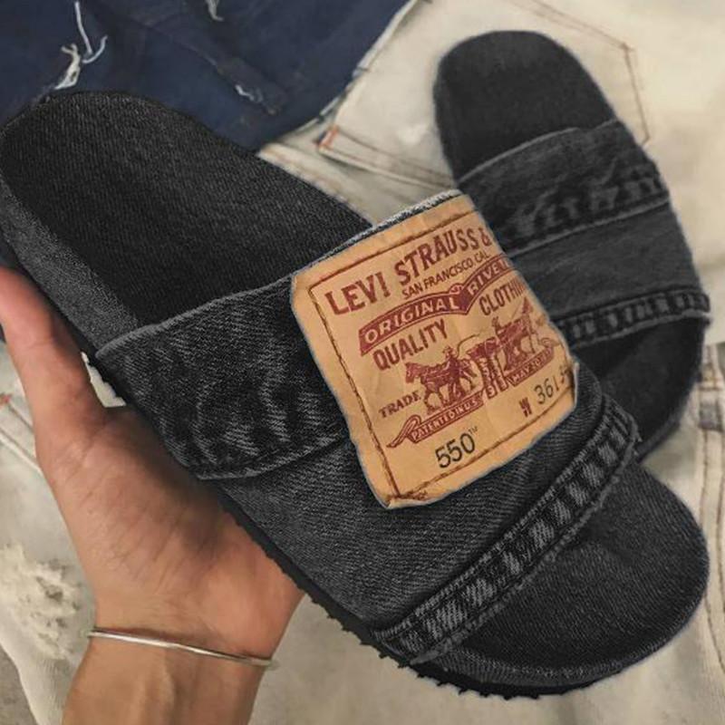 Denim Flat Slides