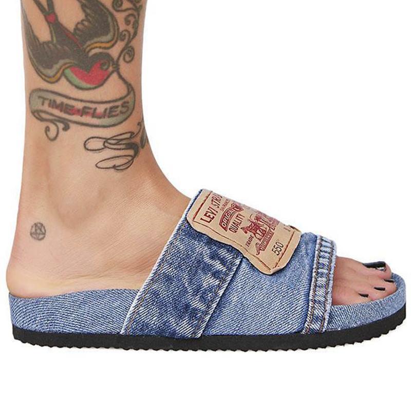 Denim Flat Slides