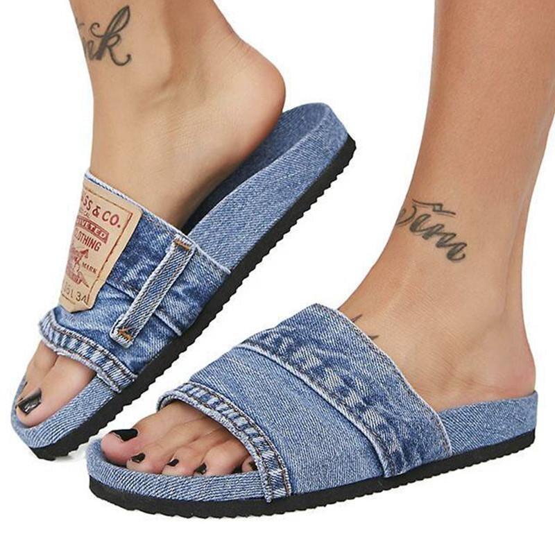 Denim Flat Slides