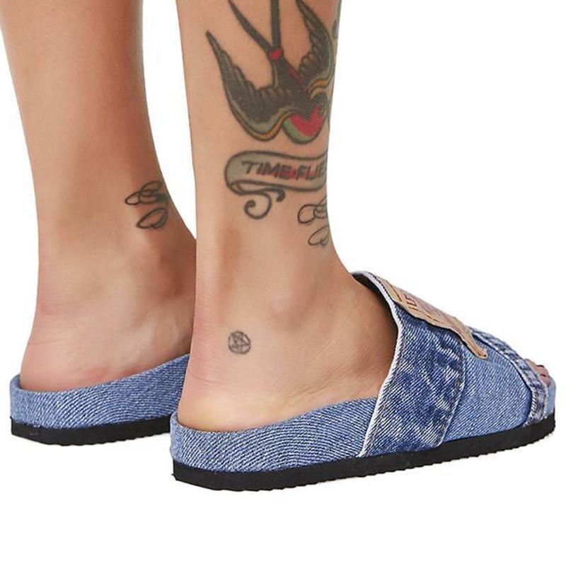 Denim Flat Slides