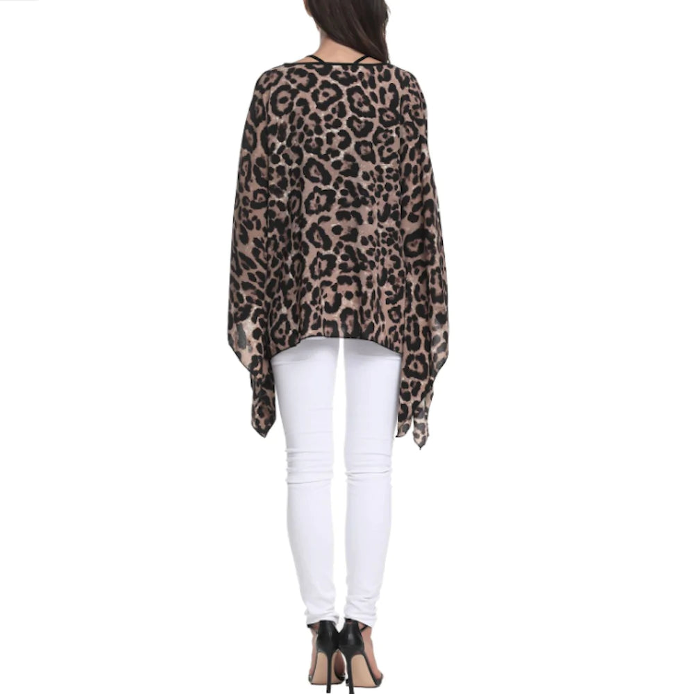 Leopard Print Batwing Chiffon Top