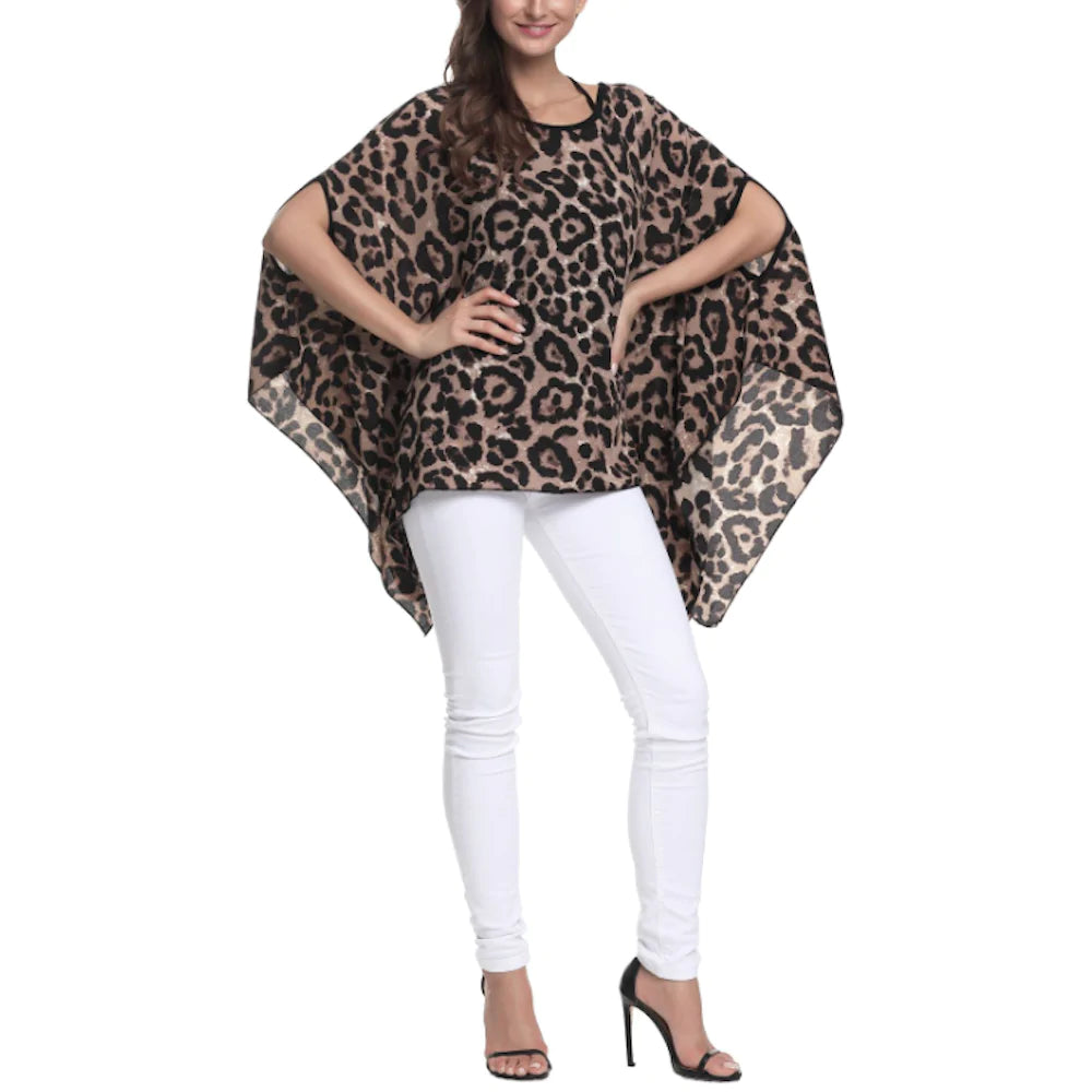 Leopard Print Batwing Chiffon Top