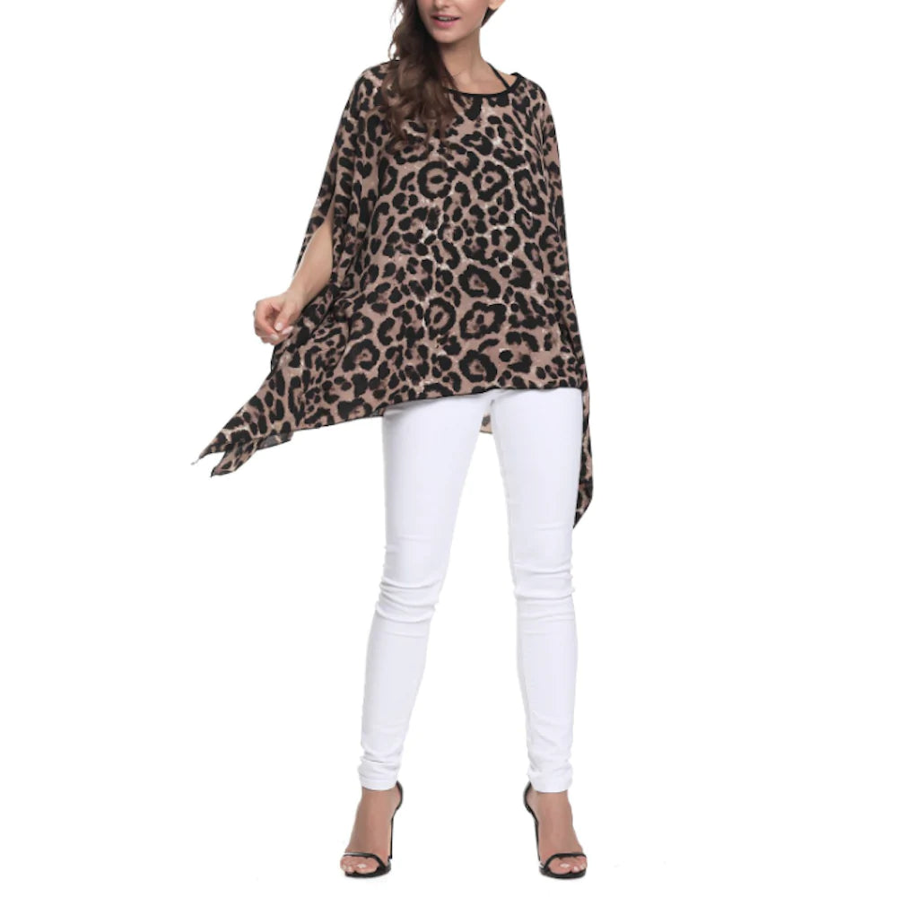 Leopard Print Batwing Chiffon Top