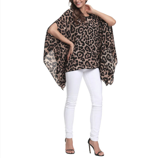 Leopard Print Batwing Chiffon Top