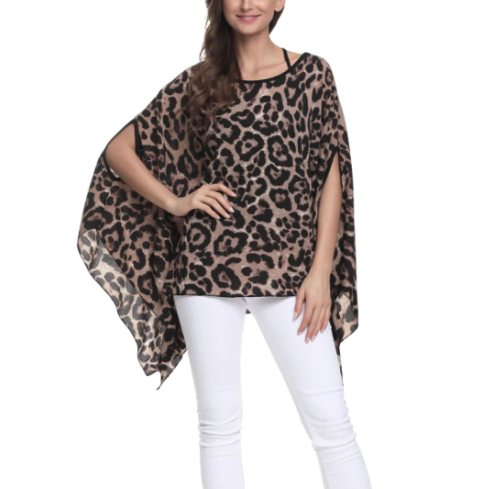 Leopard Print Batwing Chiffon Top