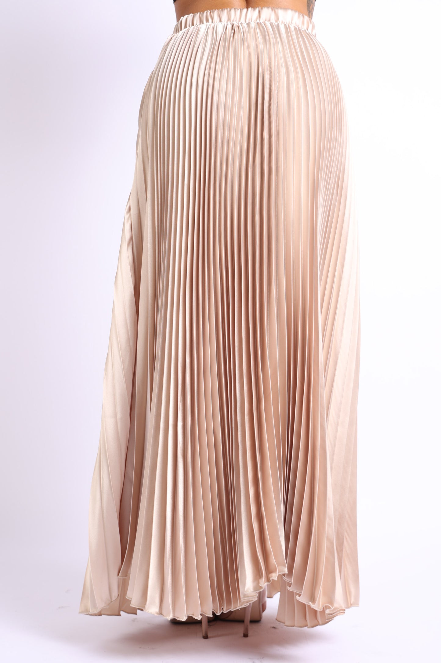 High Waist A-Line Pleated Satin Skirt