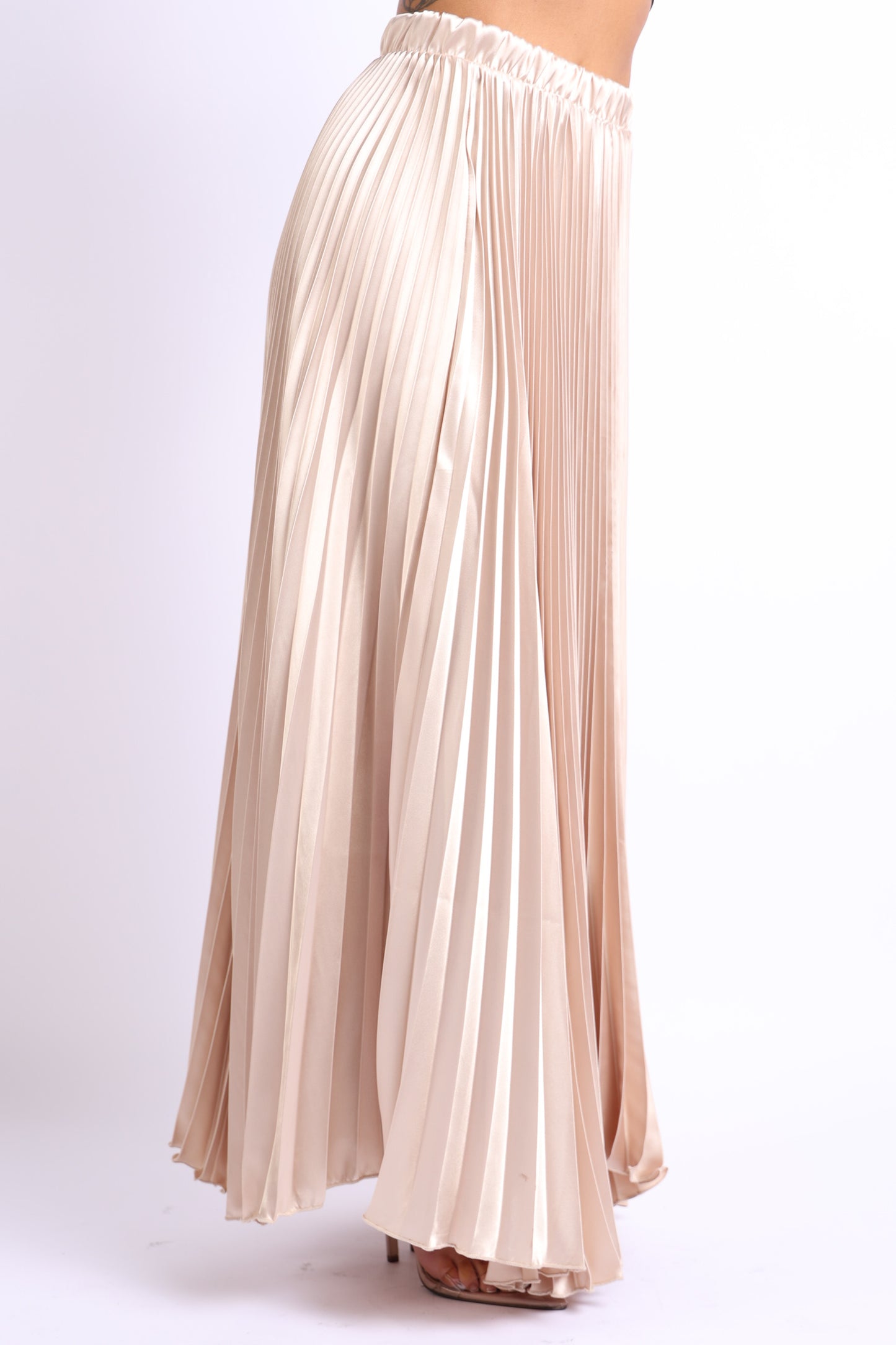 High Waist A-Line Pleated Satin Skirt